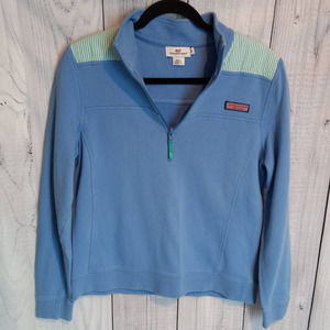 Cornflower Blue w/Green & White Seersucker Accent Quarter Zip Shep Shirt